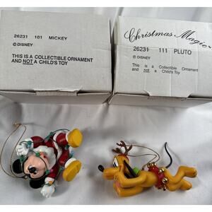 Disney Christmas Magic Ornaments Mickey Mouse & Pluto Grolier VTG Set Of 2